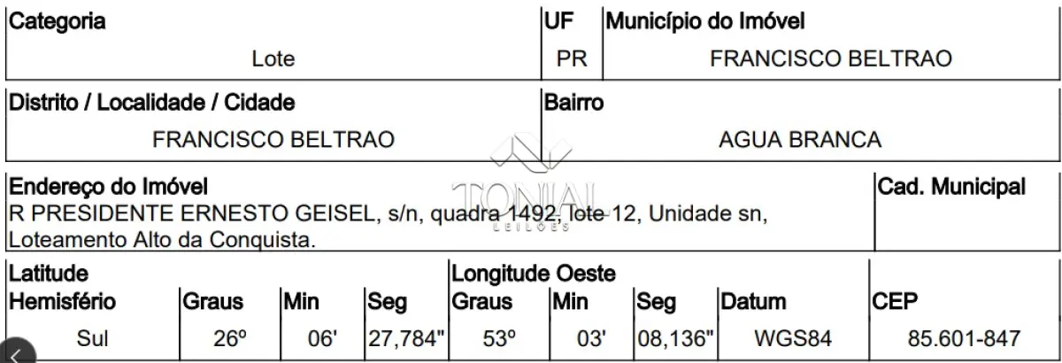 LOTE 263 - Terreno - FRANCISCO BELTRAO / PR