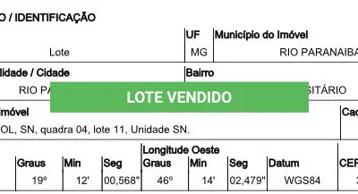 LOTE 113 - TERRENO - RIO PARANAIBA / MG