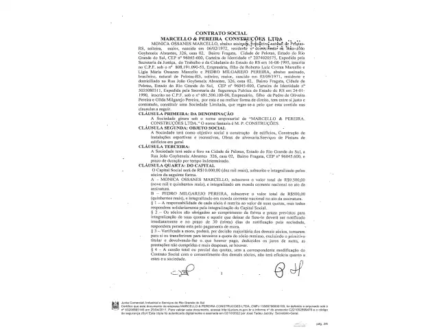QUOTAS SOCIEDADE MARCELLO E PEREIRA CONSTRUÇÕES LTDA - PELOTAS